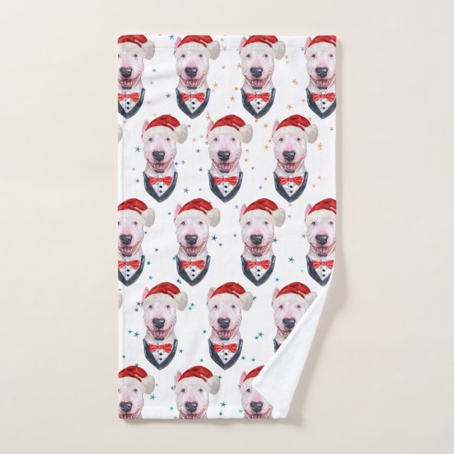 Cute Bull Terrier Dog Christmas Pattern Hand Towel (Hand Towel)