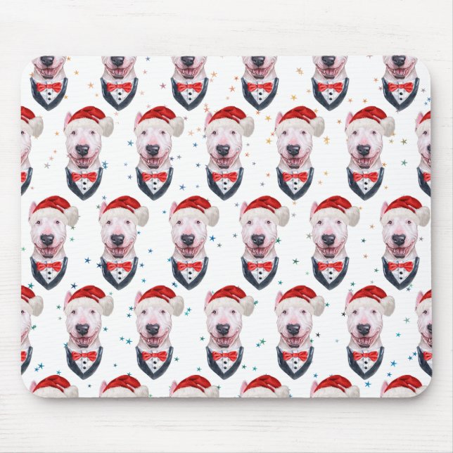 Cute Bull Terrier Dog Christmas Pattern Mouse Pad (Front)