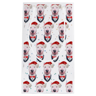 Cute Bull Terrier Dog Christmas Pattern Small Gift Bag