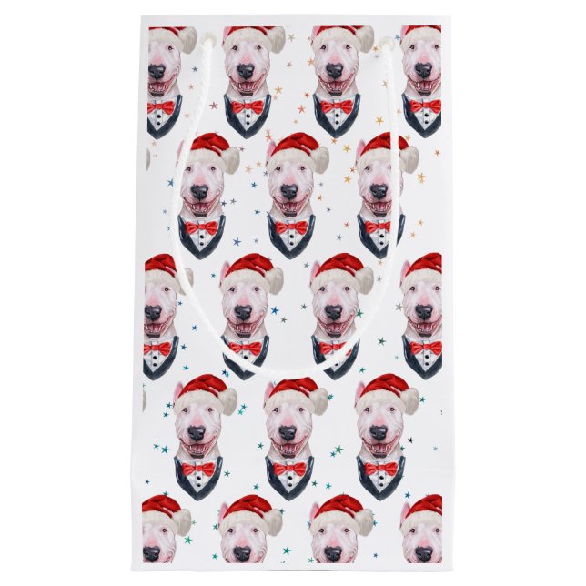 Cute Bull Terrier Dog Christmas Pattern Small Gift Bag (Front)
