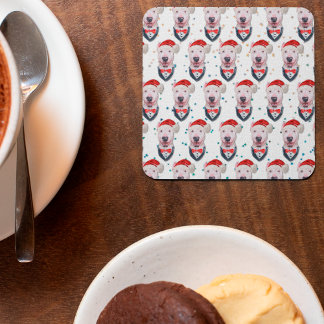 Cute Bull Terrier Dog Christmas Pattern Square Paper Coaster