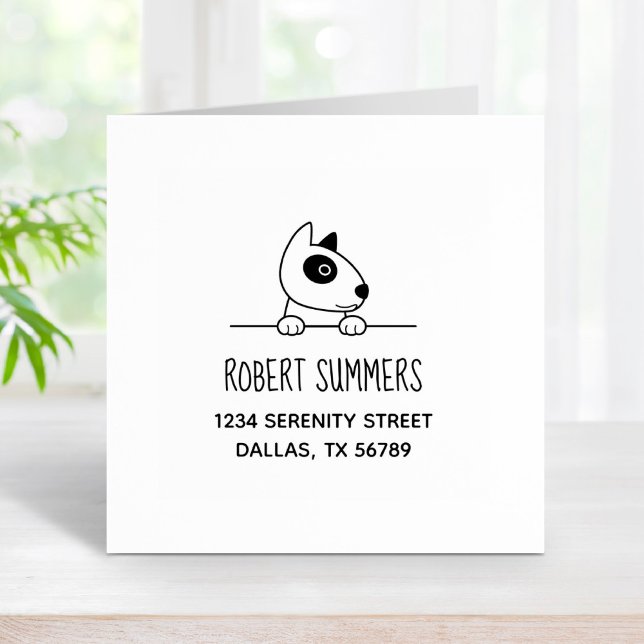 Cute Bull Terrier Dog Peeking Address 2 Rubber Stamp (Creator Uploaded)
