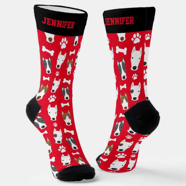 Cute Bull Terrier Puppy Pattern Dog Lover Socks (Angled)