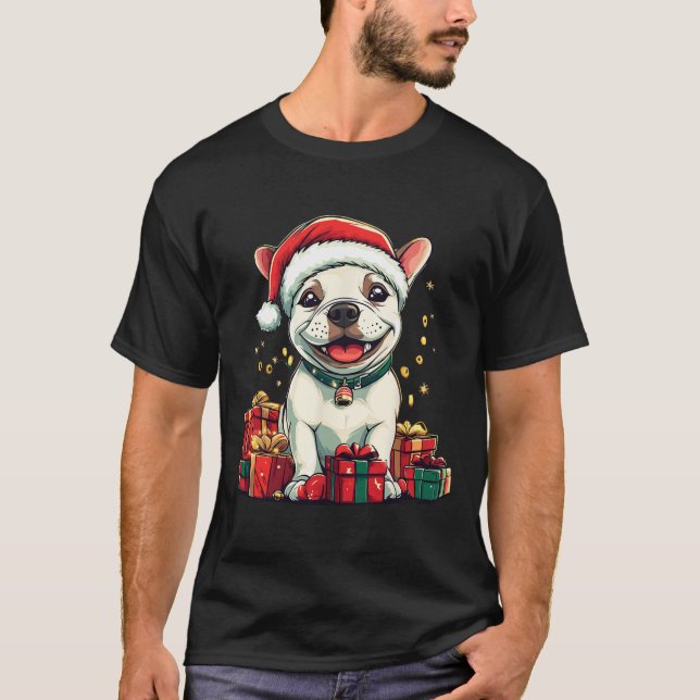 Cute Bull Terrier Santa Hat Funny Christmas Xmas D T-Shirt (Front)