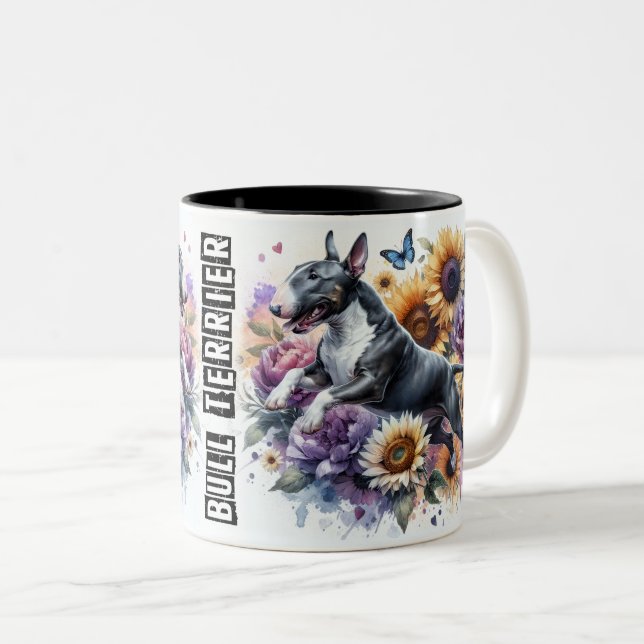 Cute Bull Terrier Two-Tone Coffee Mug (Front Right)