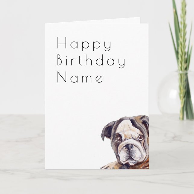 Cute Bulldog Art Deco Birthday Card (Front)