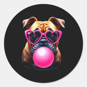 Cute Bulldog Blowing Bubble Gum  Classic Round Sticker