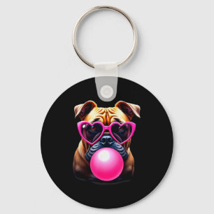 Cute Bulldog Blowing Bubble Gum  Key Ring