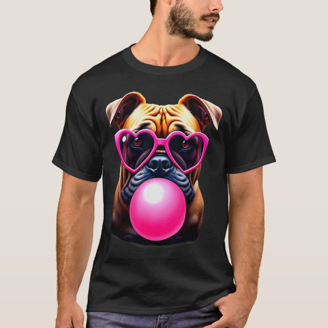 Cute Bulldog Blowing Bubble Gum  T-Shirt (Front)