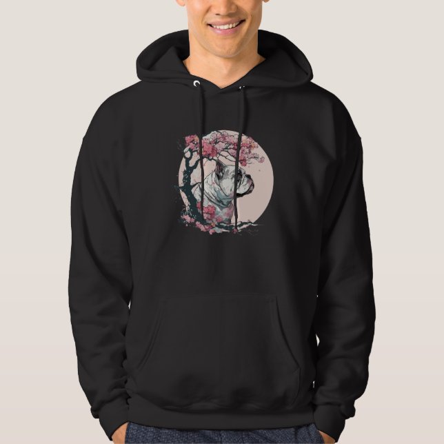 Cute Bulldog Cherry Blossom Dog Breed Japanese Wat Hoodie (Front)