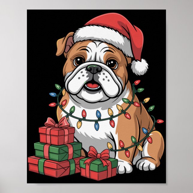 Cute Bulldog Christmas Xmas Design Funny Dog Lover Poster (Front)