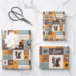 Cute Bulldog & Coffee vintage Wrapping Paper Sheet