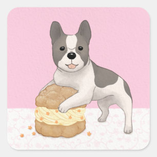 Cute Bulldog & Cream Puff Illustration Art Square Sticker