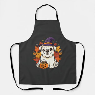 Cute Bulldog Halloween Pumpkin Dog Design_1 Apron