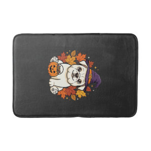 Cute Bulldog Halloween Pumpkin Dog Design_1 Bath Mat