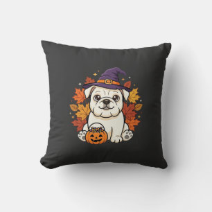 Cute Bulldog Halloween Pumpkin Dog Design_1 Cushion