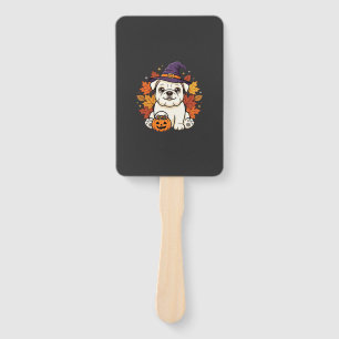 Cute Bulldog Halloween Pumpkin Dog Design_1 Hand Fan