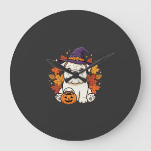 Cute Bulldog Halloween Pumpkin Dog Design_1 Large Clock