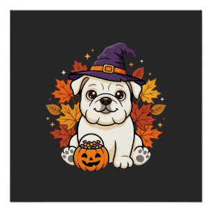 Cute Bulldog Halloween Pumpkin Dog Design_1 Poster