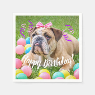 Cute Bulldog Happy Birthday Napkin