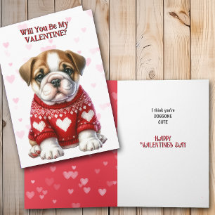 Cute Bulldog Puppy in Sweater Valentine Holiday Card