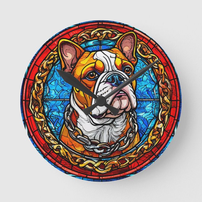 Cute Bulldog Round Clock (Front)