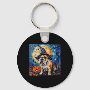 Cute Bulldog Witch _ Funny Dog Halloween Key Ring