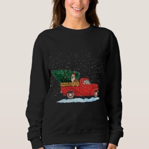 Cute Bulldog With Vintage Red Pickup Truck Christm Sweatshirt