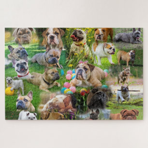 Cute Bulldogs Art Photo Collage Dogs Jigsaw Puzzle