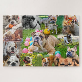Cute Bulldogs Art | Photo Collage Dogs Jigsaw Puzzle