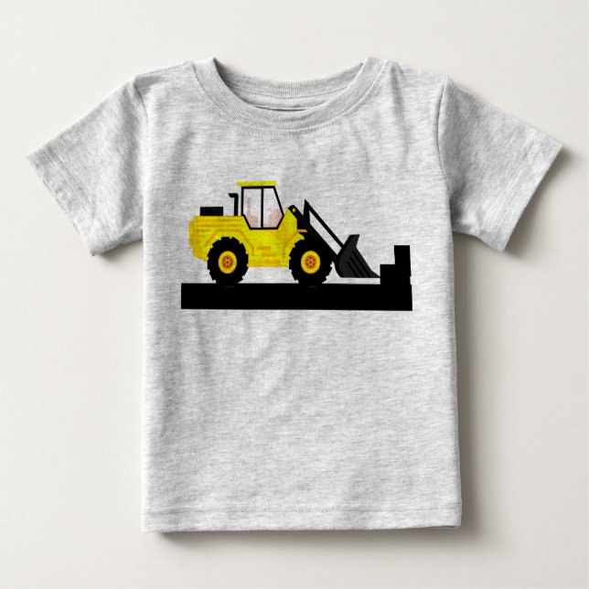 Cute Bulldozer Excavator Heavy Machinery Baby T-Shirt (Front)