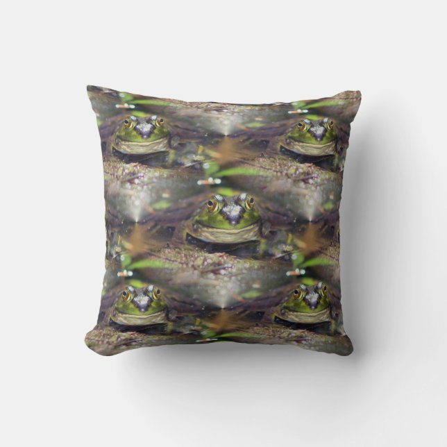 Cute Bullfrog Face Nature Pattern Cushion (Front)