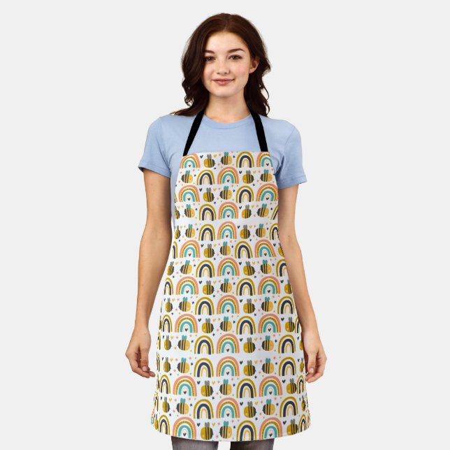 Cute Bumble Bee and Rainbows Pattern Apron (Worn)