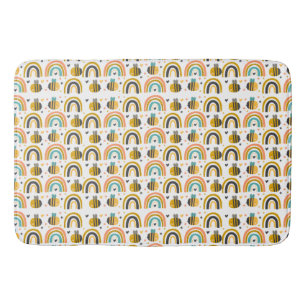 Cute Bumble Bee and Rainbows Pattern Bath Mat