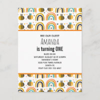 Cute Bumble Bee and Rainbows Pattern Birthday Invi