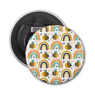 Cute Bumble Bee and Rainbows Pattern Bottle Opener