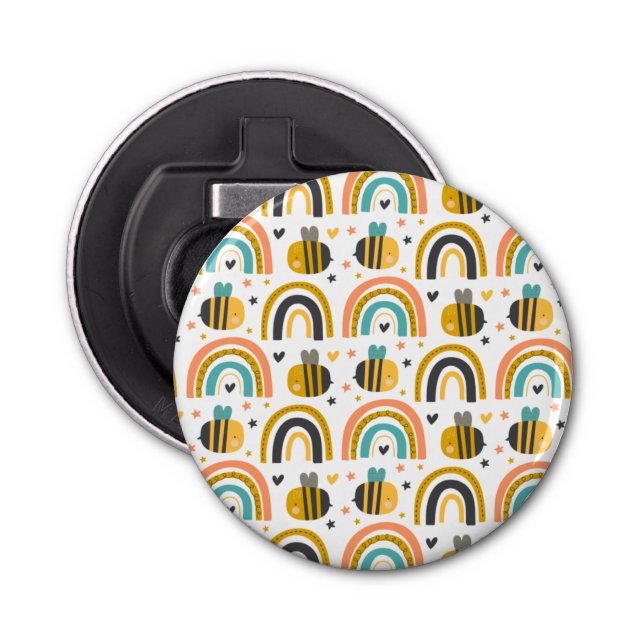 Cute Bumble Bee and Rainbows Pattern Bottle Opener (Front)