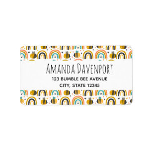 Cute Bumble Bee and Rainbows Pattern Label