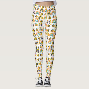 Cute Bumble Bee and Rainbows Pattern Leggings