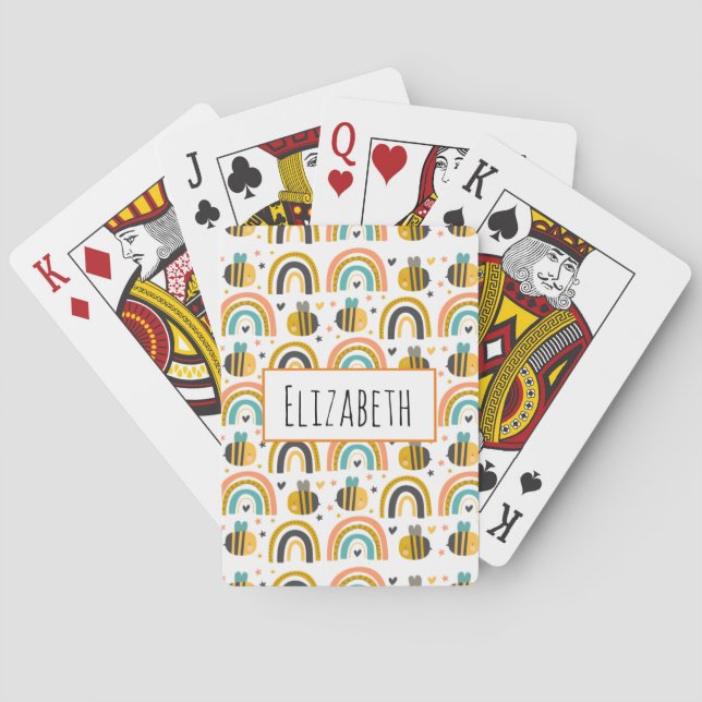 Cute Bumble Bee and Rainbows Pattern Playing Cards (Back)