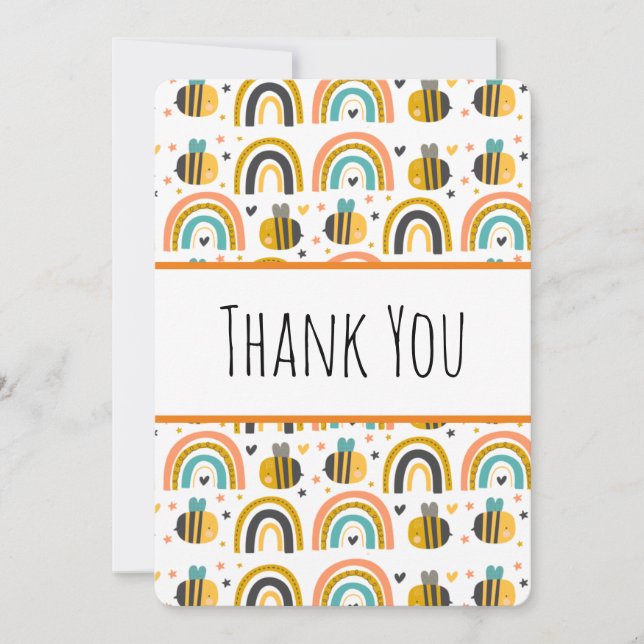 Cute Bumble Bee and Rainbows Pattern Thank You (Front)