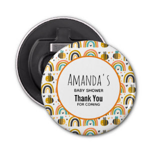 Cute Bumble Bee and Rainbows Pattern Thank You Bottle Opener