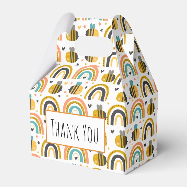Cute Bumble Bee and Rainbows Pattern Thank You Favour Box (Front Side)