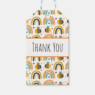 Cute Bumble Bee and Rainbows Pattern Thank You Gift Tags