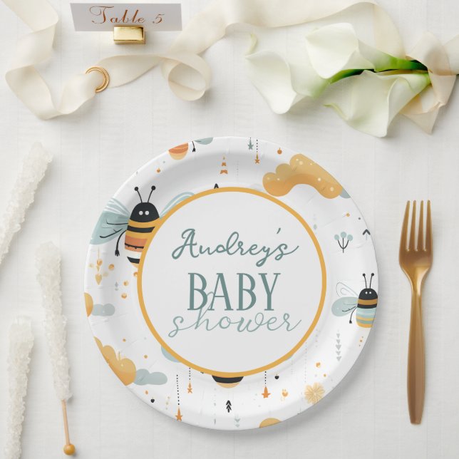 Cute Bumble Bee Baby Shower Paper Plate (Wedding)