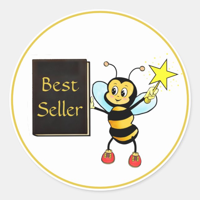 Cute Bumble Bee & Best Seller Book Classic Round S Sticker (Front)