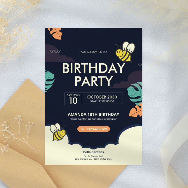 Cute Bumble Bee Birthday Party Invitation (Creator Uploaded)