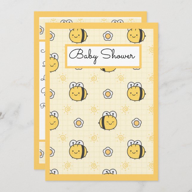 Cute Bumble Bee Boy Girl Baby Shower Invitation (Front/Back)