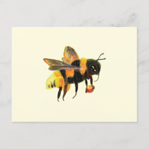 Cute Bumble Bee Carrying Pollen Illustration Postcard