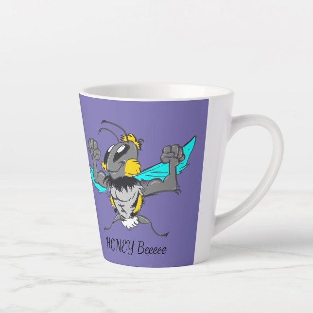 Cute Bumble Bee Cartoon Cust.Text Purple Latte Mug (Right)